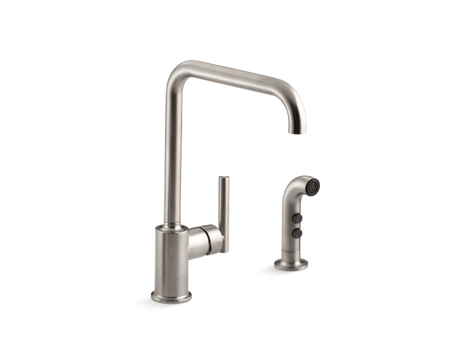 KOHLER K-7508-VS Purist Single-Handle Kitchen Sink Faucet With Side Sprayer In Vibrant Stainless