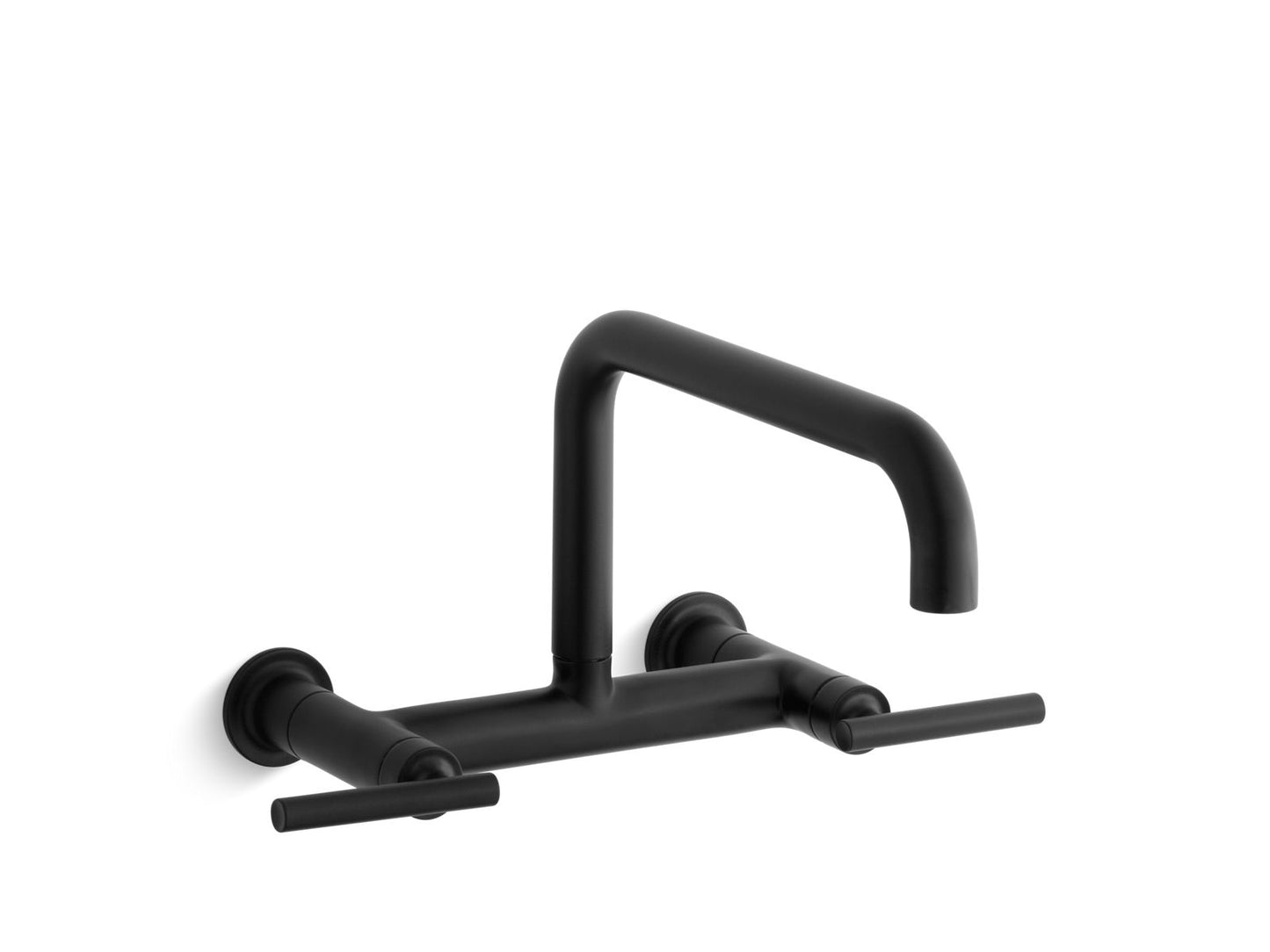 KOHLER K-7549-4-BL Purist Two-Hole Wall-Mount Bridge Kitchen Sink Faucet In Matte Black