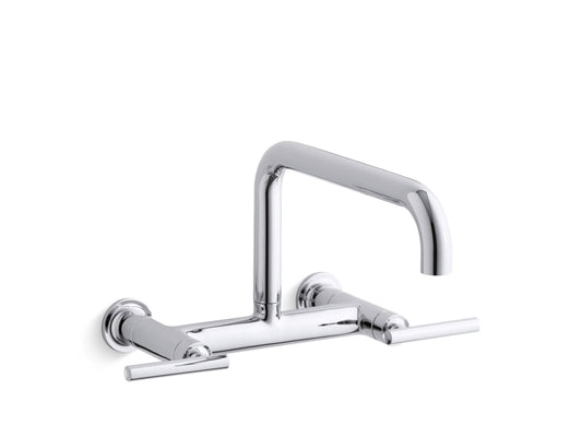 KOHLER K-7549-4-CP Purist Two-Hole Wall-Mount Bridge Kitchen Sink Faucet In Polished Chrome