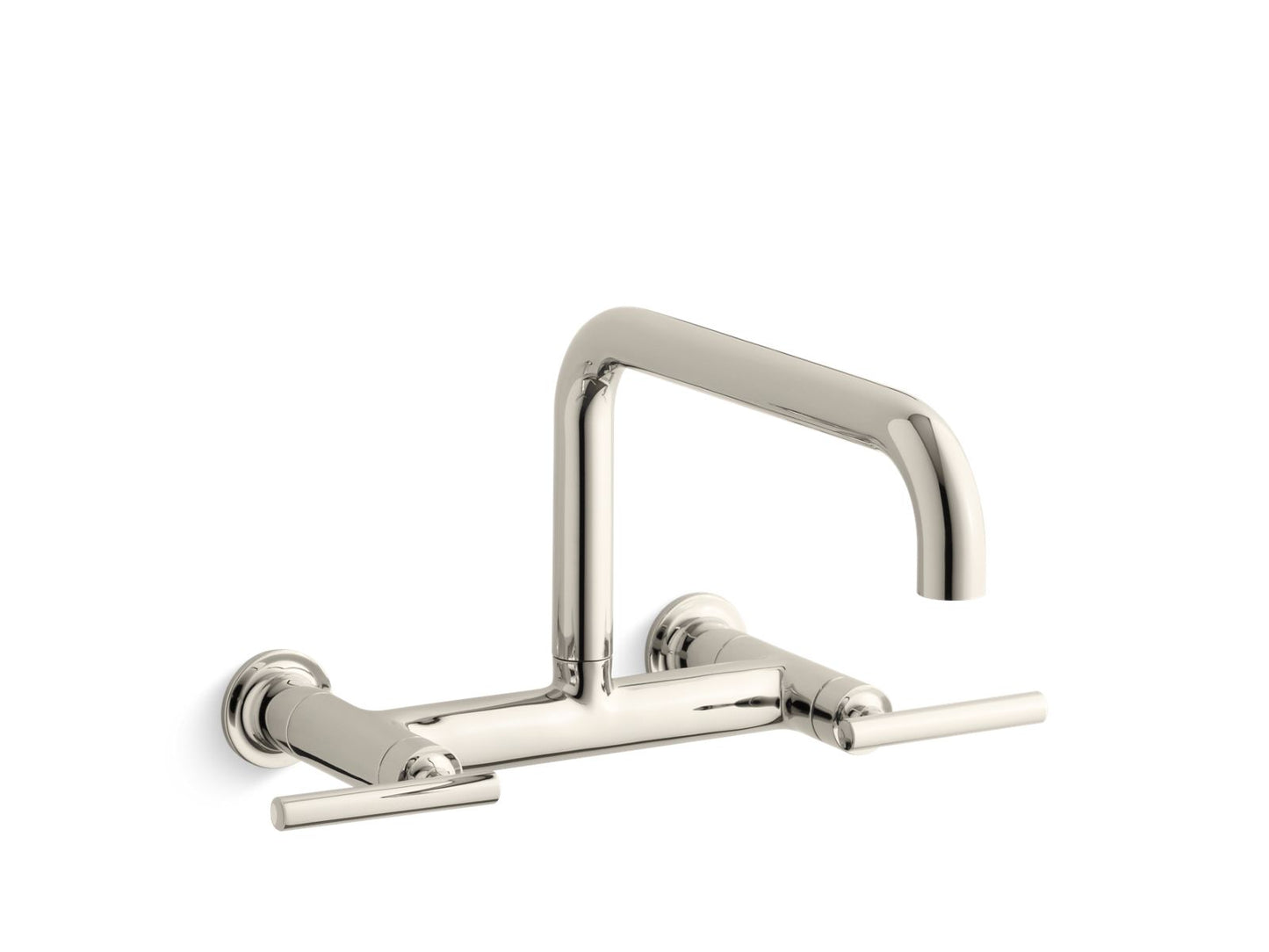 KOHLER K-7549-4-SN Purist Two-Hole Wall-Mount Bridge Kitchen Sink Faucet In Vibrant Polished Nickel