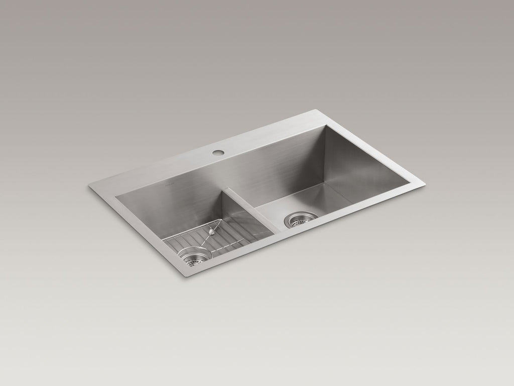 KOHLER K-3838-1-NA Vault Smart Divide 33" Top-/Undermount Double-Bowl Kitchen Sink - Stainless Steel