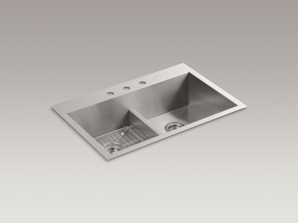 KOHLER K-3838-3-NA Vault Smart Divide 33" Top-/Undermount Double-Bowl Kitchen Sink - Stainless Steel
