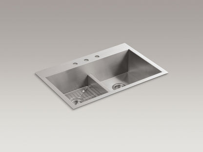 KOHLER K-3838-3-NA Vault Smart Divide 33" top-/undermount double-bowl kitchen sink - Stainless Steel