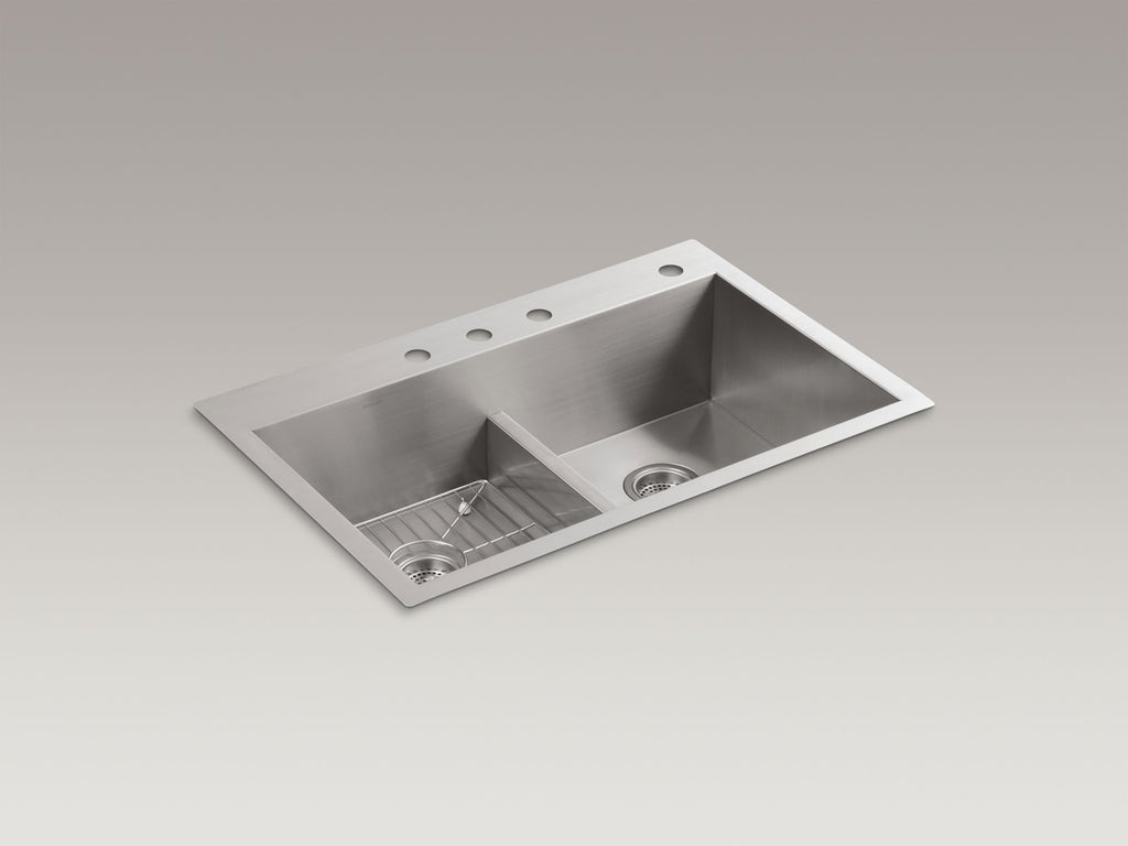 KOHLER K-3838-4-NA Vault Smart Divide 33" Top-/Undermount Double-Bowl Kitchen Sink - Stainless Steel