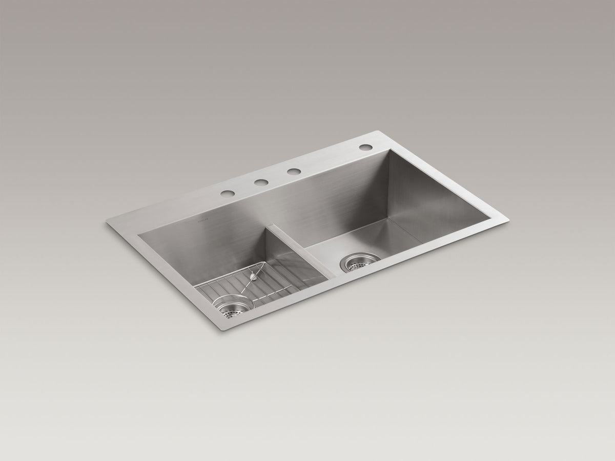 KOHLER K-3838-4-NA Vault Smart Divide 33" Top-/Undermount Double-Bowl Kitchen Sink - Stainless Steel