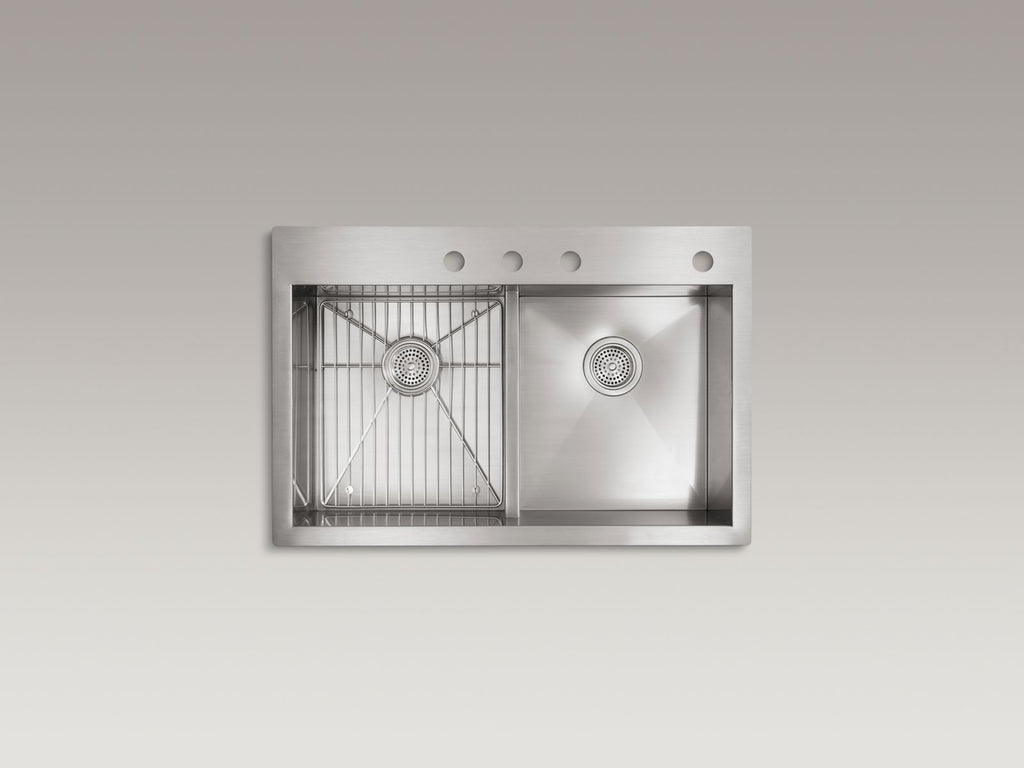 KOHLER K-3838-4-NA Vault Smart Divide 33" Top-/Undermount Double-Bowl Kitchen Sink - Stainless Steel