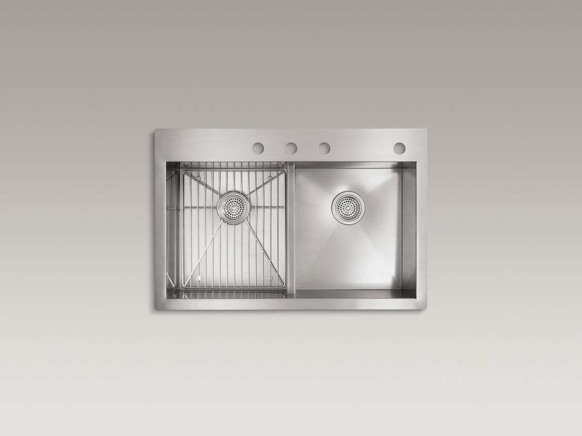 KOHLER K-3838-4-NA Vault Smart Divide 33" Top-/Undermount Double-Bowl Kitchen Sink - Stainless Steel