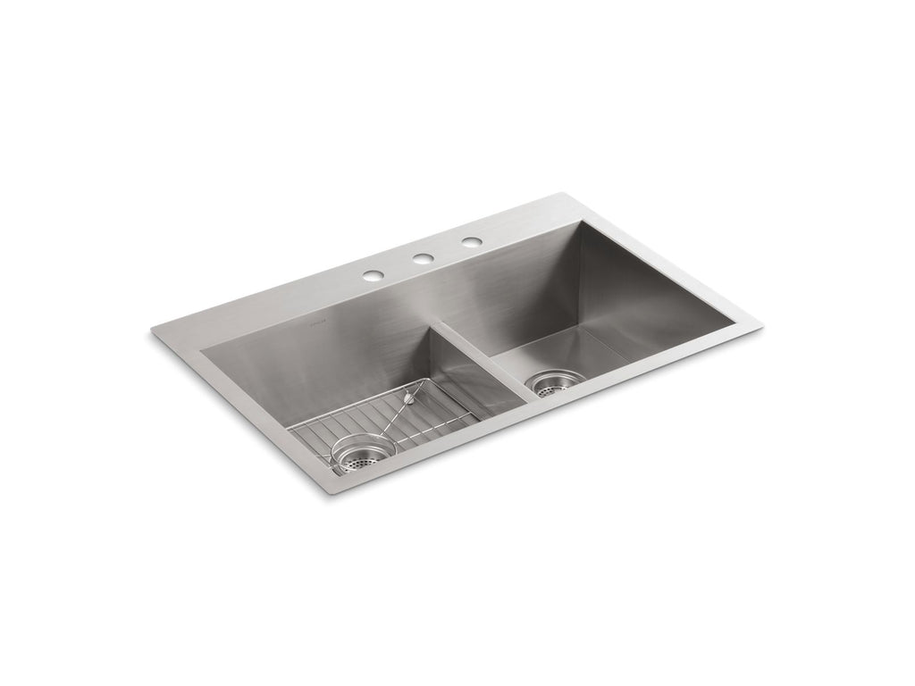 KOHLER K-3839-3-NA Vault Smart Divide 33" Top-/Undermount Double-Bowl Kitchen Sink - Stainless Steel