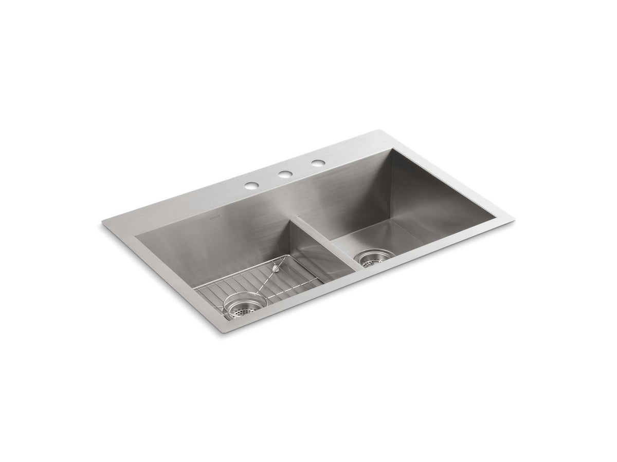 KOHLER K-3839-3-NA Vault Smart Divide 33" Top-/Undermount Double-Bowl Kitchen Sink - Stainless Steel