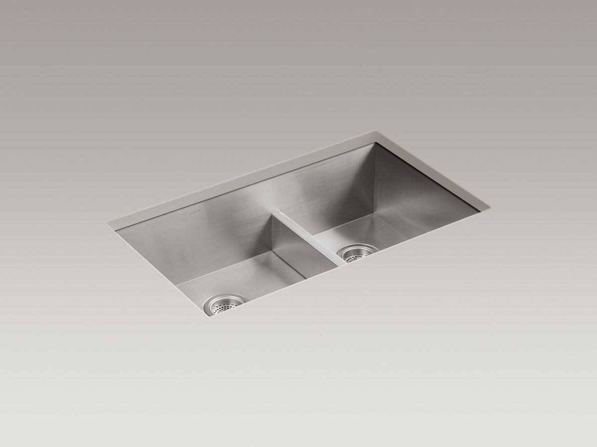 KOHLER K-3839-4-NA Vault Smart Divide 33" Top-/Undermount Double-Bowl Kitchen Sink - Stainless Steel