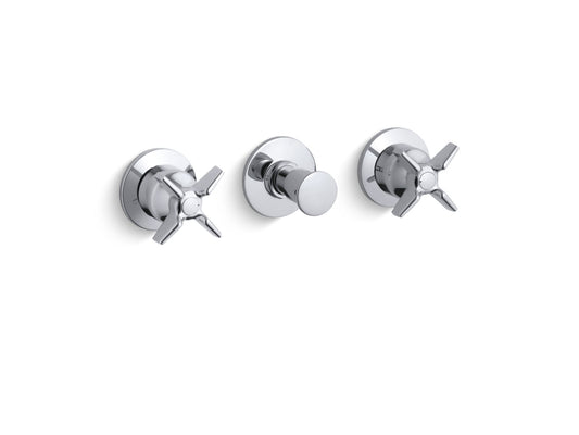 KOHLER K-T7751-3-CP Triton Wall-mount valve trim with push button diverter and cross handles, requires valve - Polished Chrome
