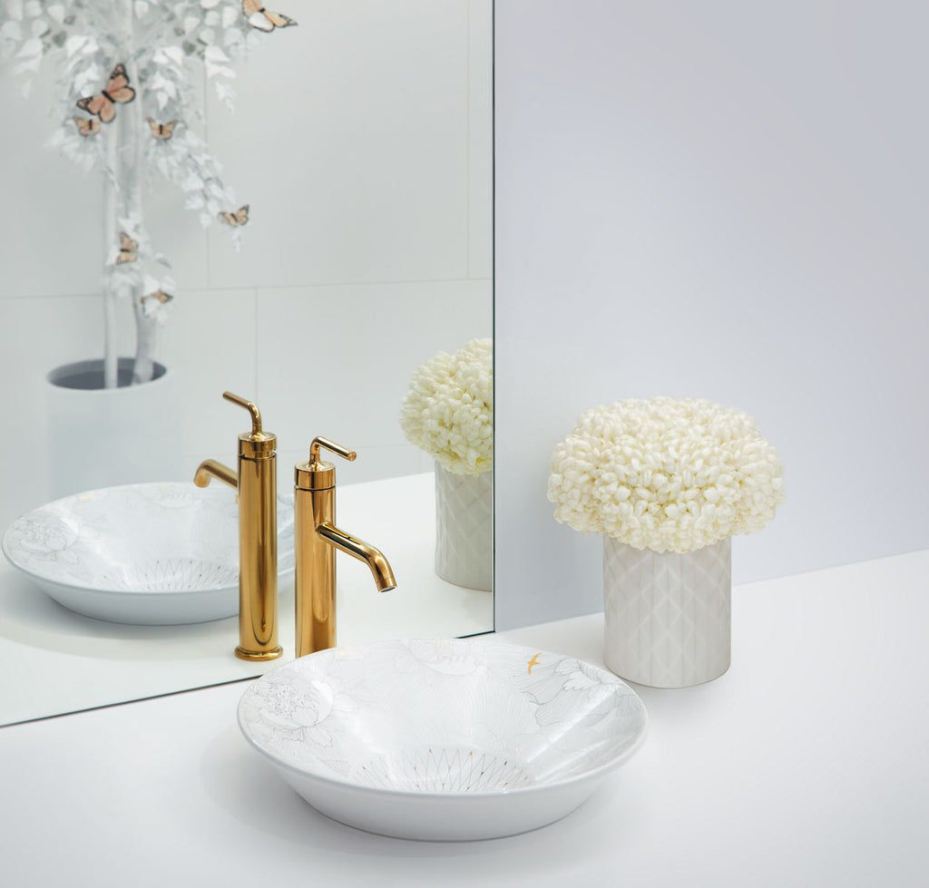 KOHLER K-14223-SMC-0 Empress Bouquet Conical Bell 16-1/4" Round Vessel Bathroom Sink, No Overflow - Empress Bouquet