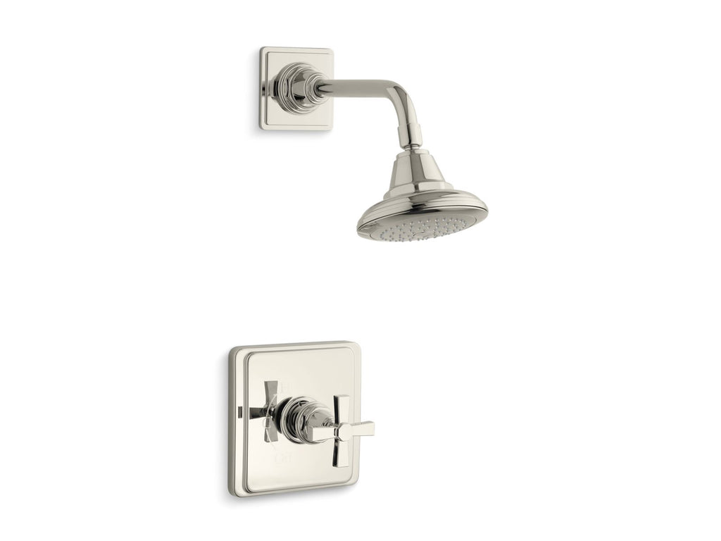 KOHLER K-TS13134-3A-SN Pinstripe Pure Rite-Temp Shower Trim Kit With Cross Handle, 2.5 Gpm - Vibrant Polished Nickel