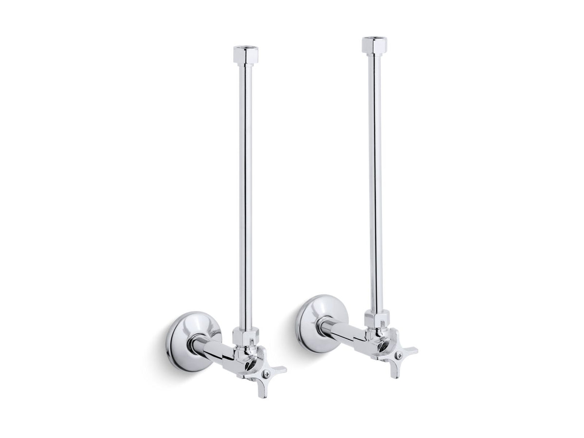 KOHLER K-7606-P-CP Pair 1/2" Npt Angle Supplies With Stop, Cross Handle And Annealed Vertical Tube - Polished Chrome