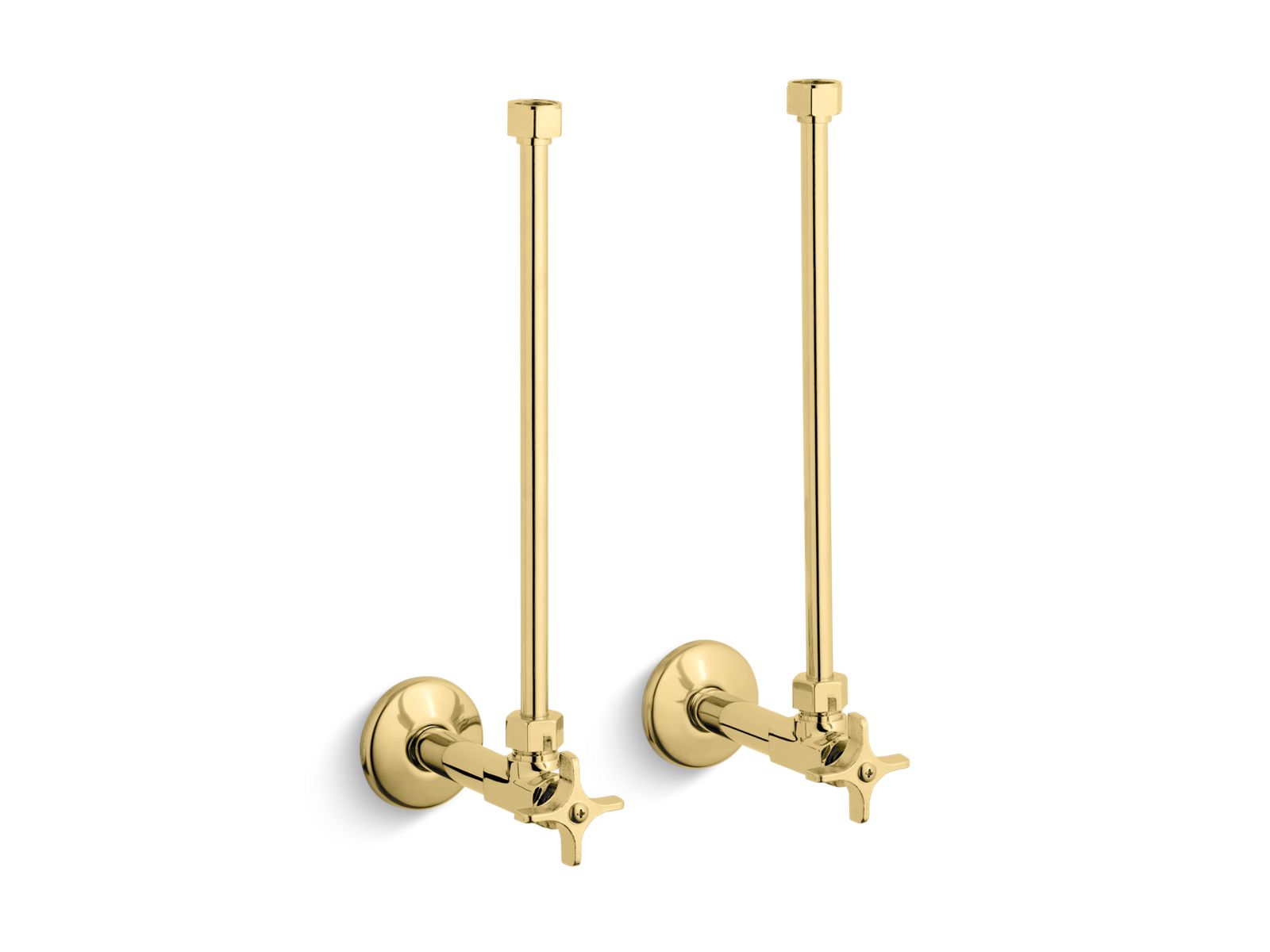 KOHLER K-7606-P-PB Pair 1/2" Npt Angle Supplies With Stop, Cross Handle And Annealed Vertical Tube In Vibrant Polished Brass