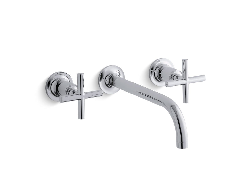KOHLER K-T14414-3-BL Purist Wall-Mount Bathroom Sink Faucet Trim With Cross Handles, 1.2 Gpm - Matte Black