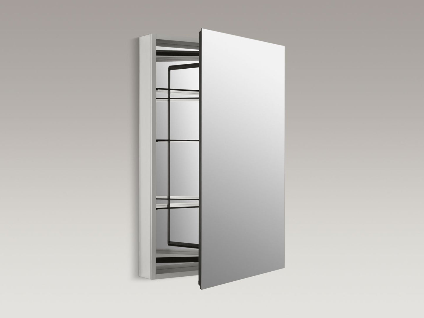 KOHLER K-2936-PG-SAA Catalan 24-1/8" W x 36-1/8" H aluminum single-door medicine cabinet with 107 degree hinge - Satin Anodized Aluminum