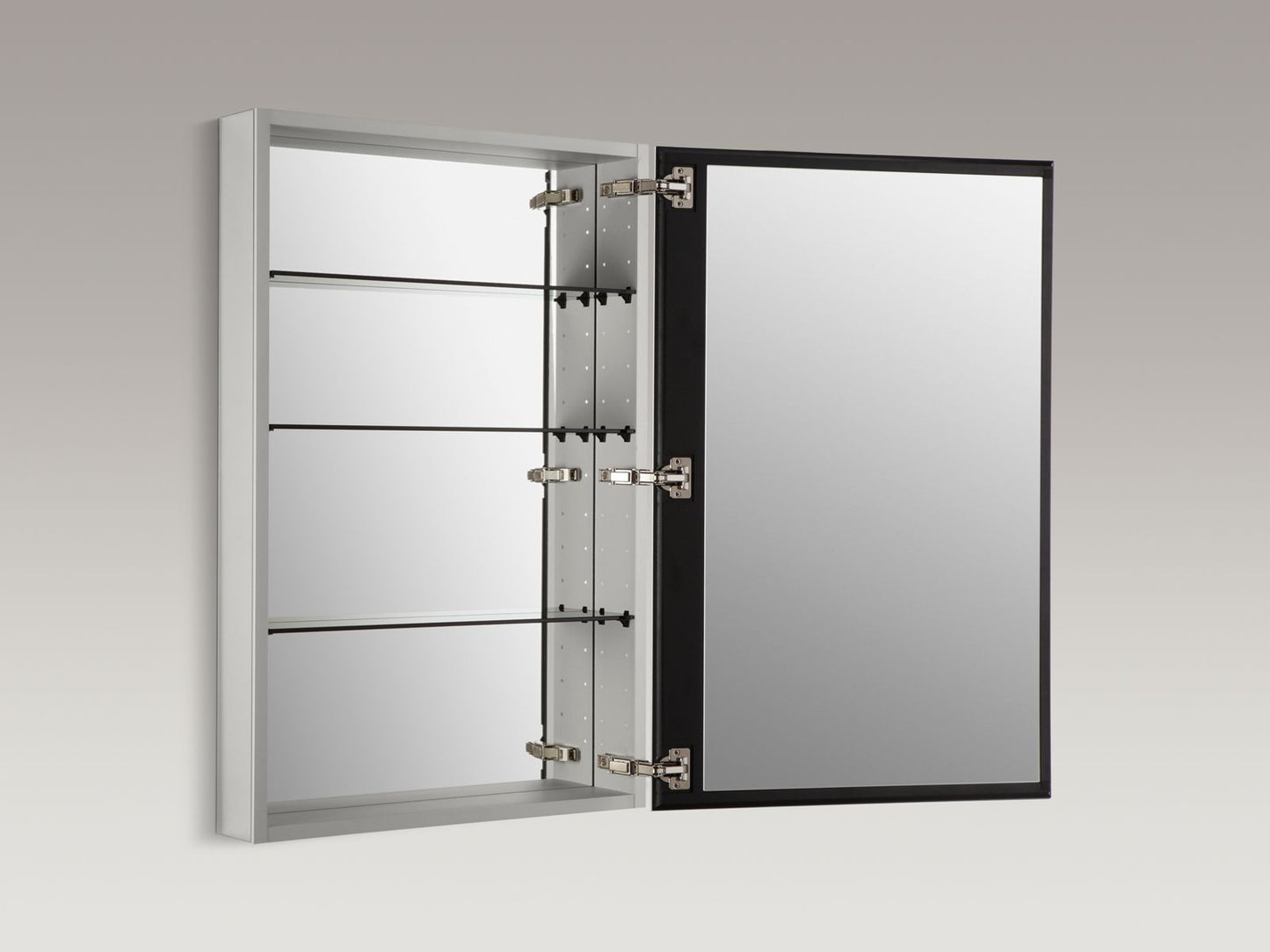 KOHLER K-2943-PG-SAA Catalan 24-1/8" W x 36-1/8" H aluminum single-door medicine cabinet with 170 degree hinge - Satin Anodized Aluminum