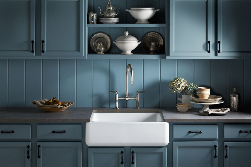 KOHLER K-6487-7 Whitehaven 29-3/4" Undermount Single-Bowl Farmhouse Kitchen Sink - Black Black