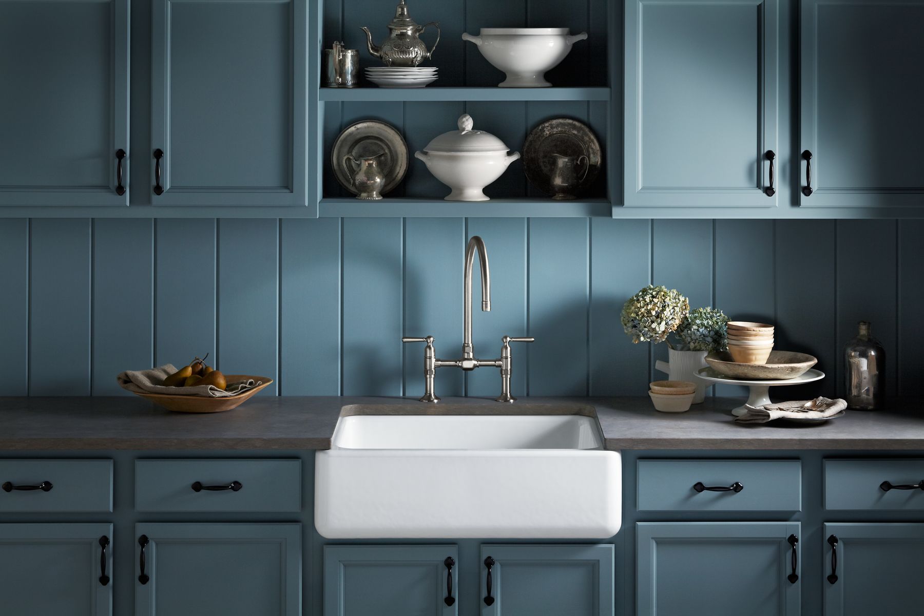KOHLER K-6487-7 Whitehaven 29-3/4" Undermount Single-Bowl Farmhouse Kitchen Sink - Black Black