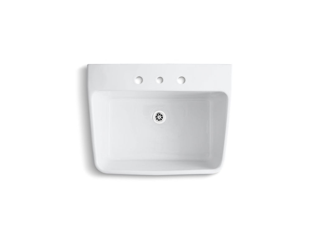 KOHLER K-12794-0 Hollister 28" X 22" Bracket-Mount Utility Sink With 8" Widespread Faucet Holes - White