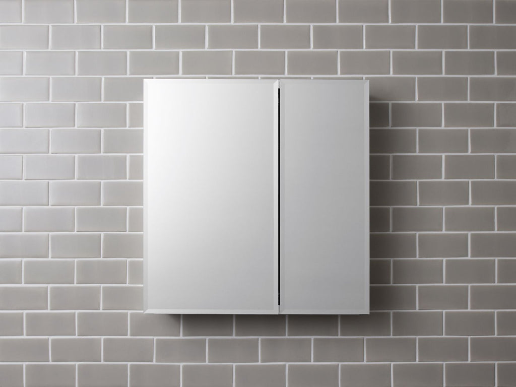 KOHLER K-CB-CLC2526FS 25" W X 26" H Aluminum Two-Door Medicine Cabinet With Mirrored Doors, Beveled Edges