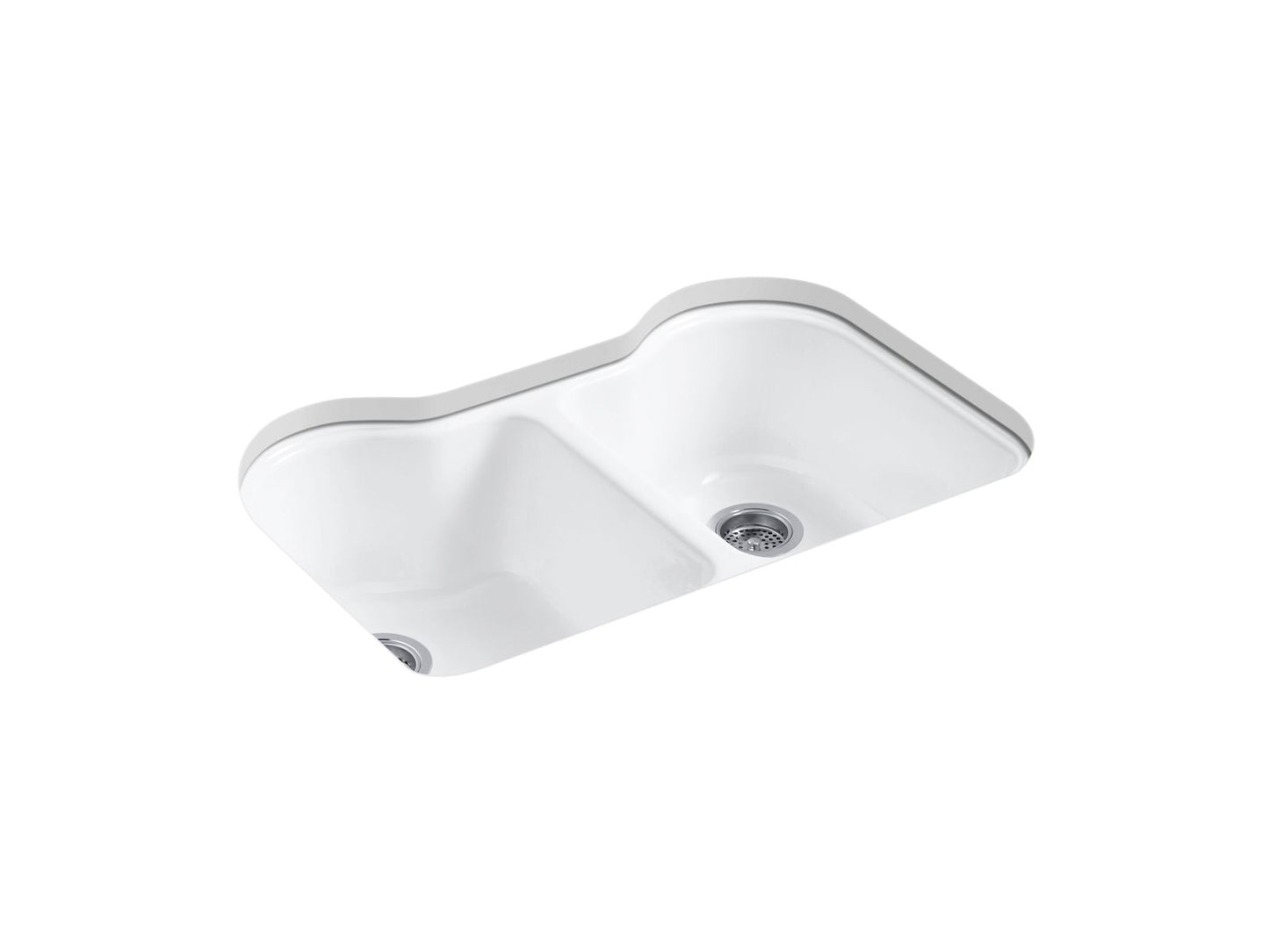 KOHLER K-5818-5U-0 Hartland 33" Undermount Double-Bowl Kitchen Sink In White