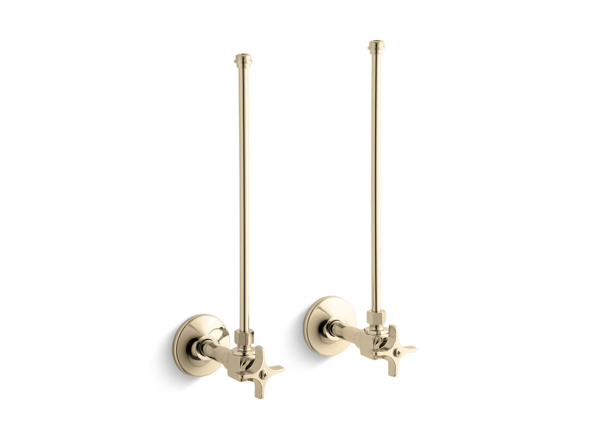 KOHLER K-7605-P-AF Pair 3/8" Npt Angle Supplies With Stop, Cross Handle And Annealed Vertical Tube - Vibrant French Gold