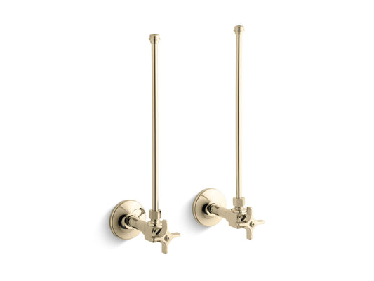 KOHLER K-7605-P-AF Pair 3/8" NPT angle supplies with stop, cross handle and annealed vertical tube - Vibrant French Gold
