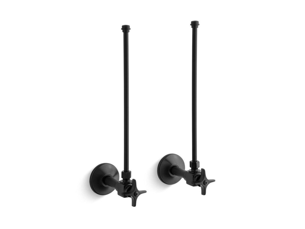 KOHLER K-7605-P-BKB Pair 3/8" Npt Angle Supplies With Stop, Cross Handle And Annealed Vertical Tube In Brushed Black