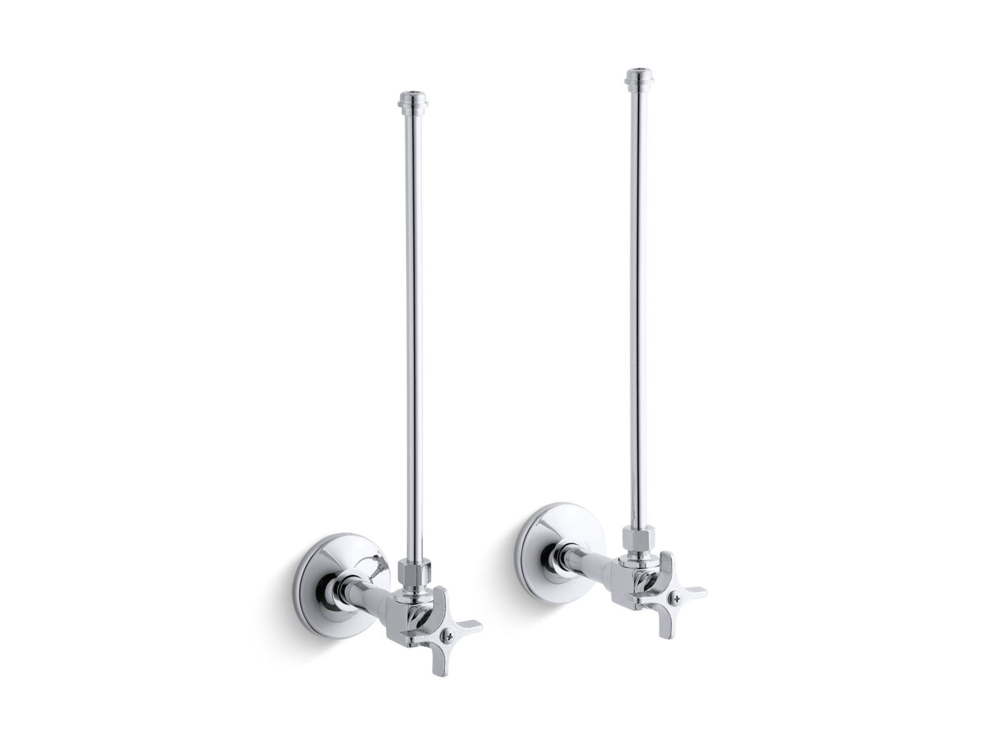 KOHLER K-7605-P-CP Pair 3/8" NPT angle supplies with stop, cross handle and annealed vertical tube - Polished Chrome