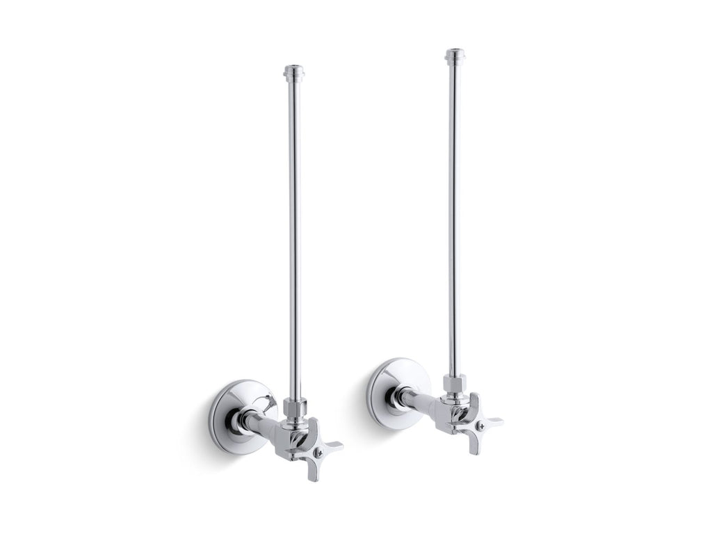 KOHLER K-7605-P-CP Pair 3/8" Npt Angle Supplies With Stop, Cross Handle And Annealed Vertical Tube - Polished Chrome