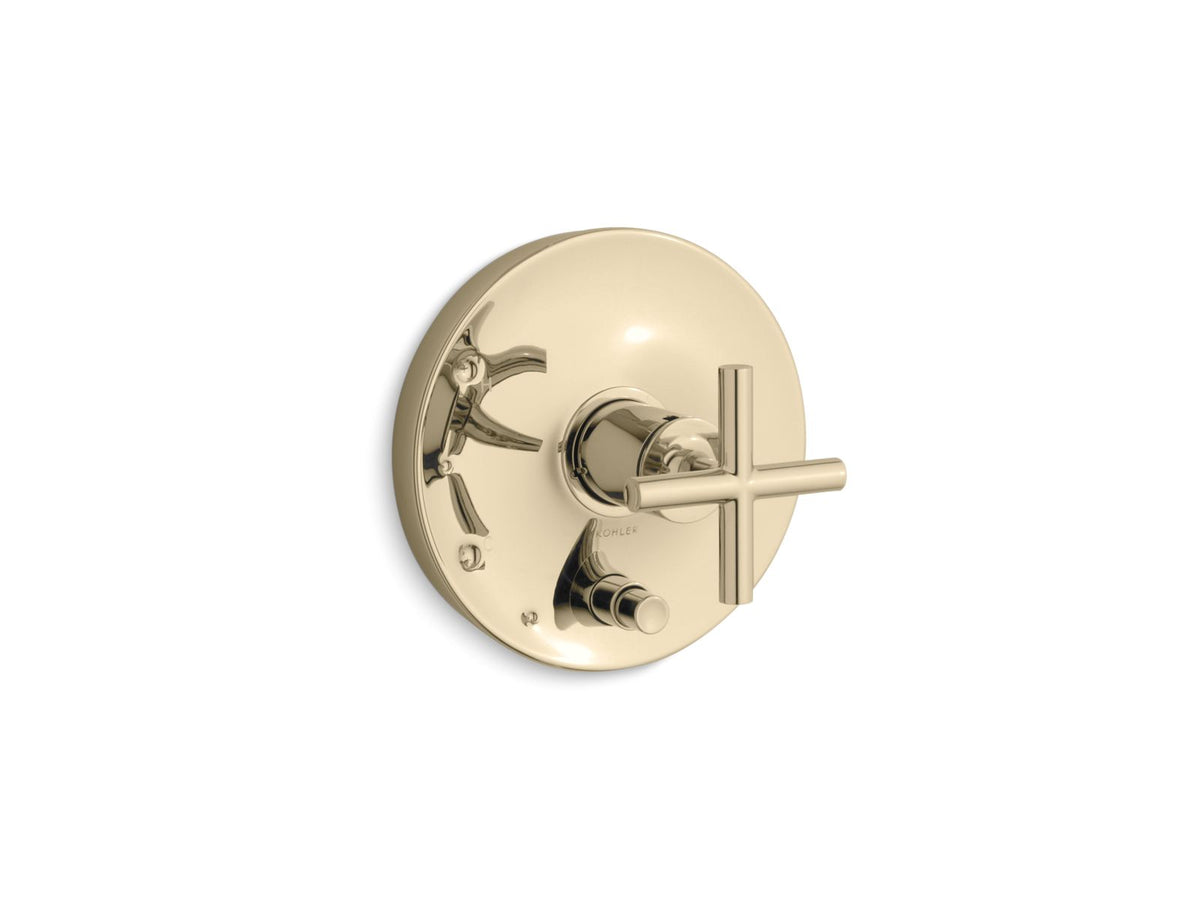 KOHLER K-T14501-3-AF Purist Rite-Temp Valve Trim With Push-Button Diverter And Cross Handle - Vibrant French Gold