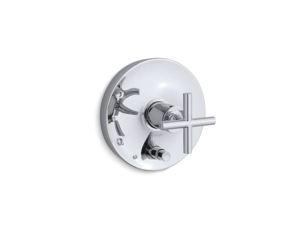 KOHLER K-T14501-3-CP Purist Rite-Temp Valve Trim With Push-Button Diverter And Cross Handle - Polished Chrome