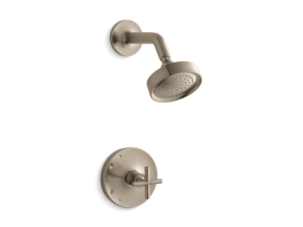 KOHLER K-TS14422-3-BV Purist Rite-Temp Shower Trim Kit With Cross Handle, 2.5 Gpm - Vibrant Brushed Bronze