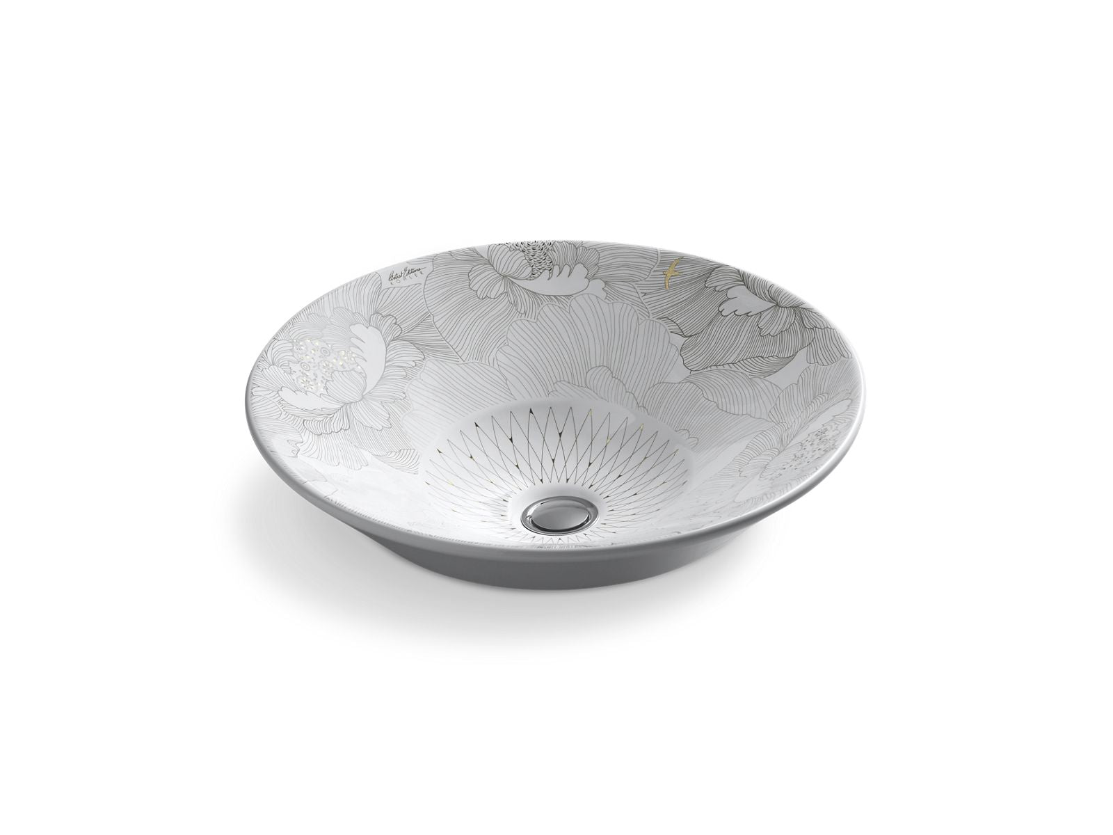 KOHLER K-14223-SMC-0 Empress Bouquet Conical Bell 16-1/4" Round Vessel Bathroom Sink, No Overflow - Empress Bouquet