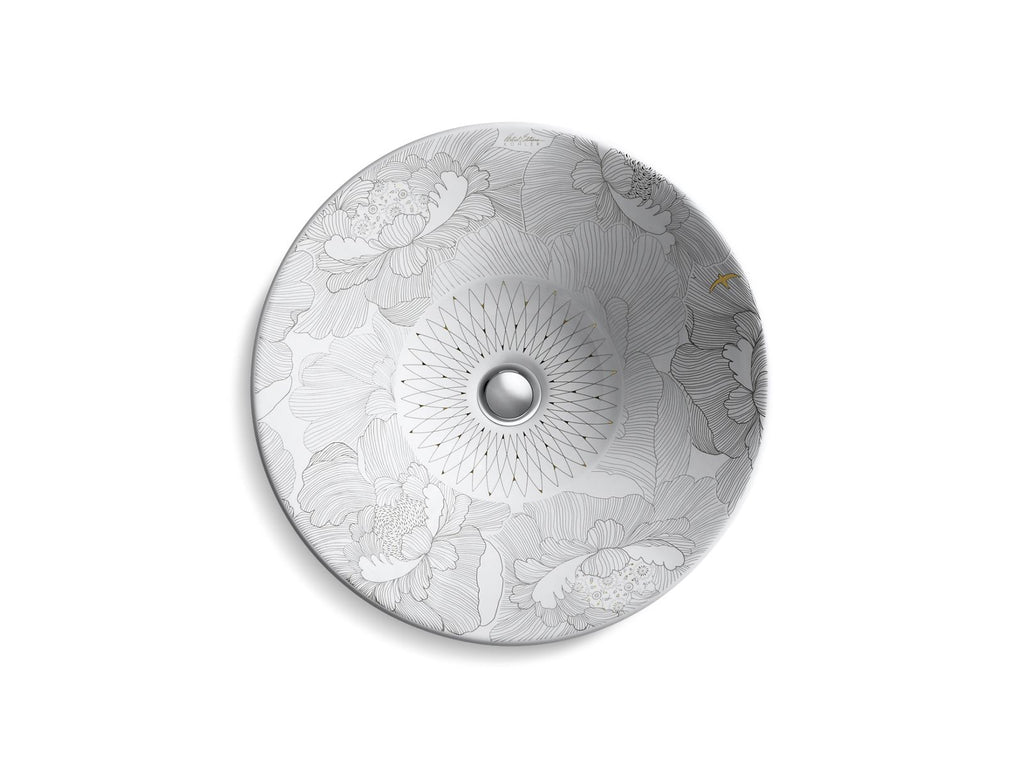 KOHLER K-14223-SMC-0 Empress Bouquet Conical Bell 16-1/4" Round Vessel Bathroom Sink, No Overflow - Empress Bouquet