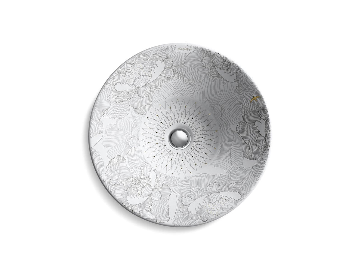 KOHLER K-14223-SMC-0 Empress Bouquet Conical Bell 16-1/4" Round Vessel Bathroom Sink, No Overflow - Empress Bouquet