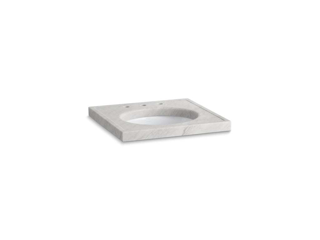 KOHLER K-3023-WH Kathryn 24" X 22" Marble Console Tabletop With 8" Widespread Faucet Holes And Cut For K-2205-G/K-2210-G Undermount Bathroom Sink - White Carrara Marble