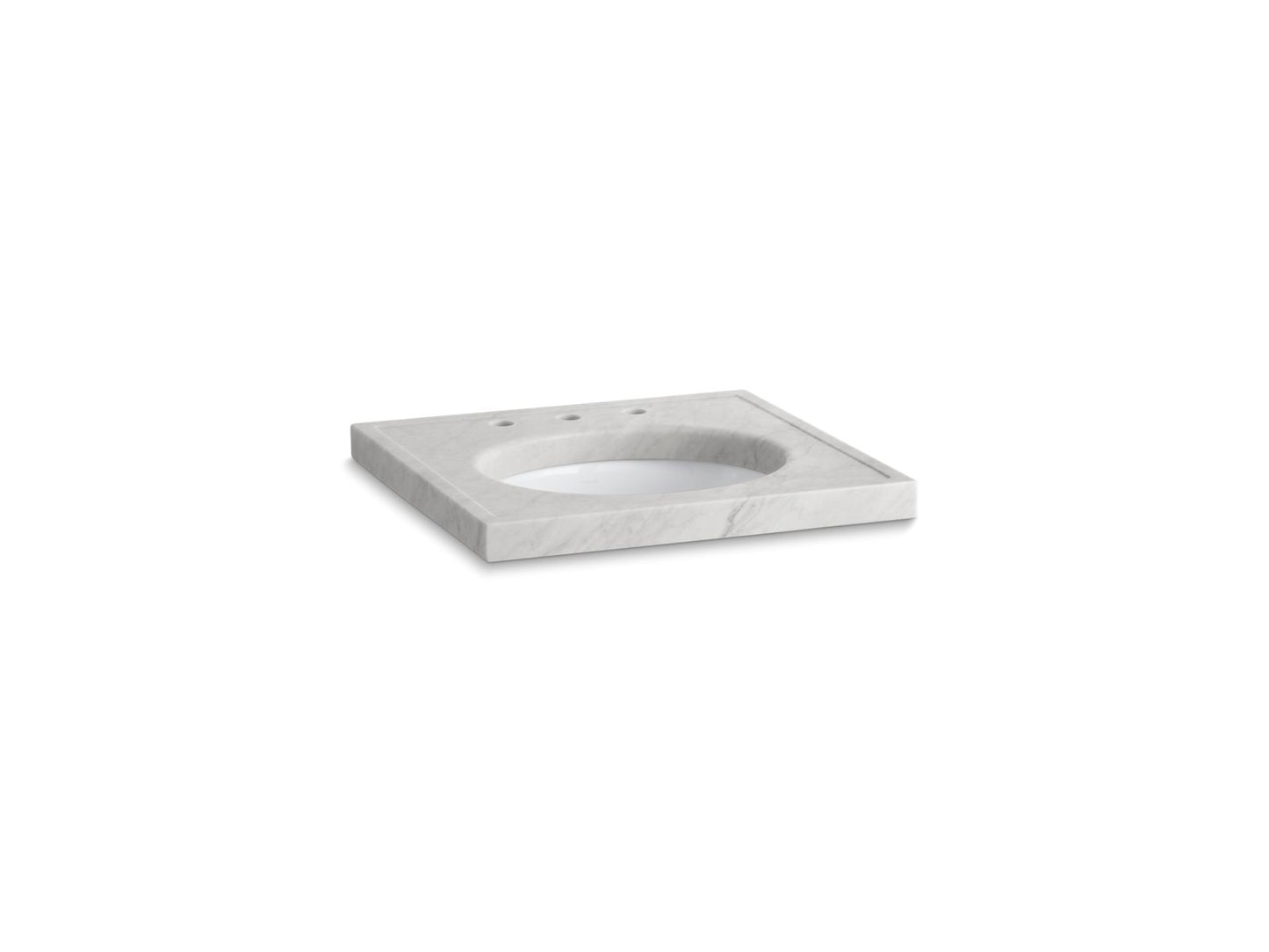 KOHLER K-3023-WH Kathryn 24" x 22" marble console tabletop with 8" widespread faucet holes and cut for K-2205-G/K-2210-G undermount bathroom sink - White Carrara Marble