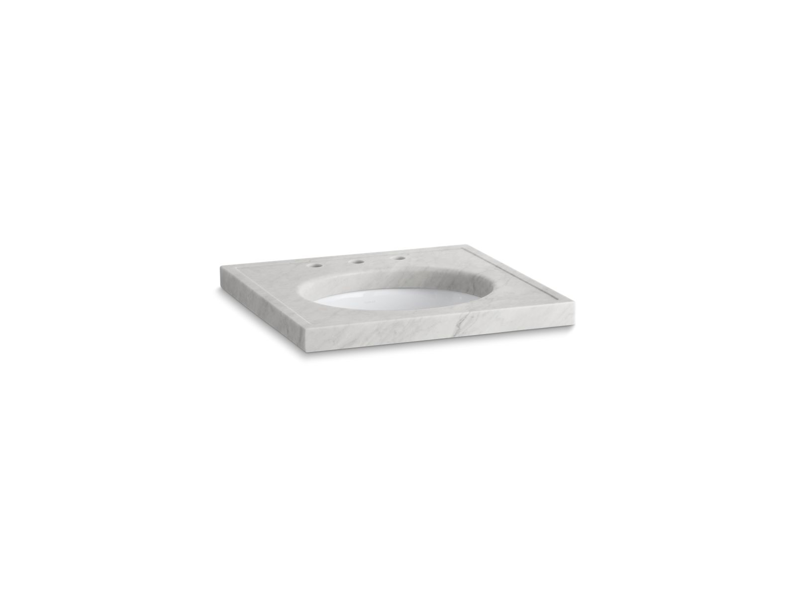 KOHLER K-3023-WH Kathryn 24" X 22" Marble Console Tabletop With 8" Widespread Faucet Holes And Cut For K-2205-G/K-2210-G Undermount Bathroom Sink - White Carrara Marble