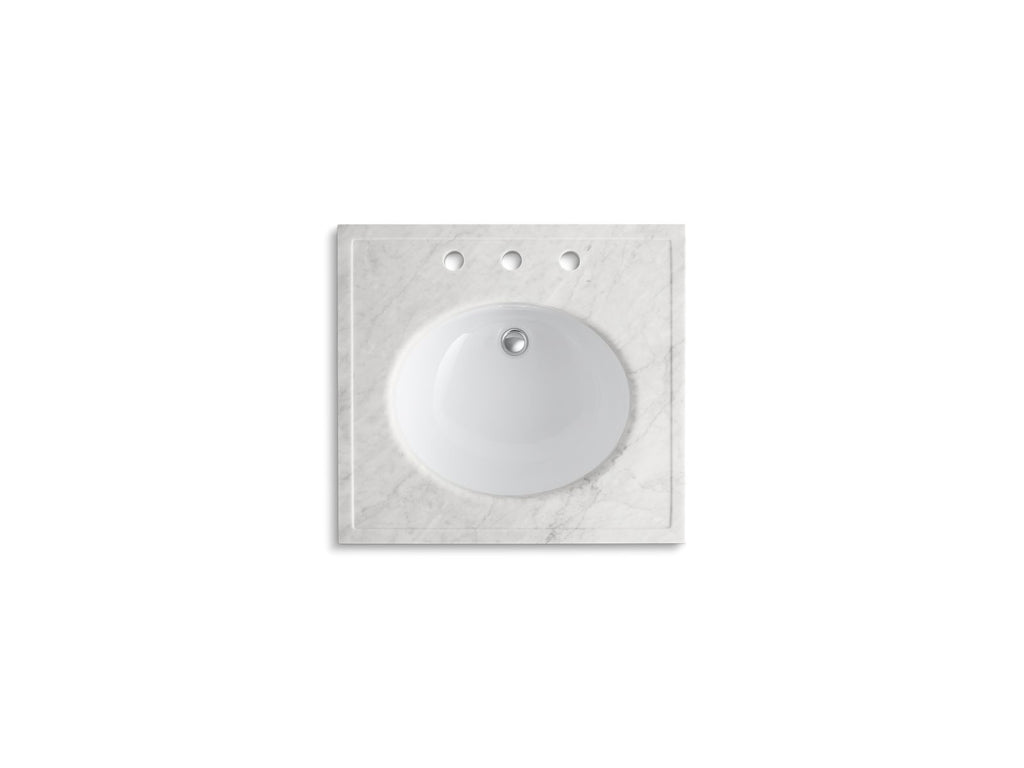 KOHLER K-3023-WH Kathryn 24" X 22" Marble Console Tabletop With 8" Widespread Faucet Holes And Cut For K-2205-G/K-2210-G Undermount Bathroom Sink - White Carrara Marble