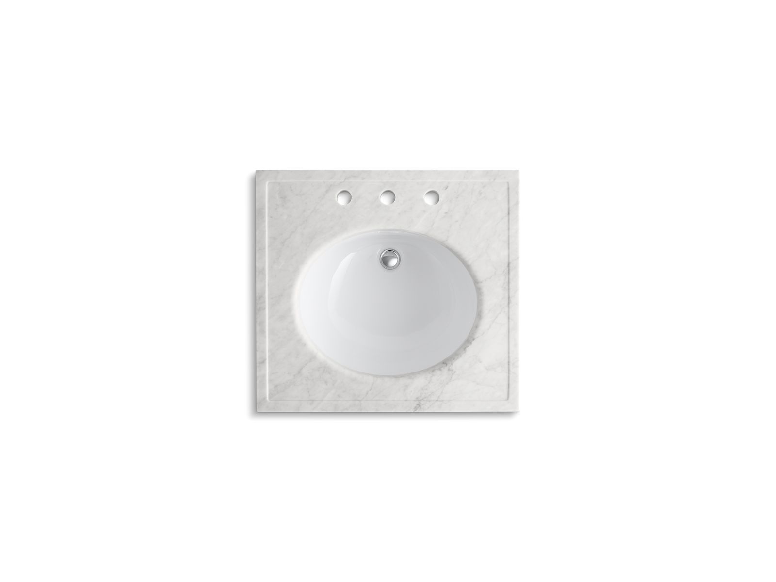 KOHLER K-3023-WH Kathryn 24" X 22" Marble Console Tabletop With 8" Widespread Faucet Holes And Cut For K-2205-G/K-2210-G Undermount Bathroom Sink - White Carrara Marble