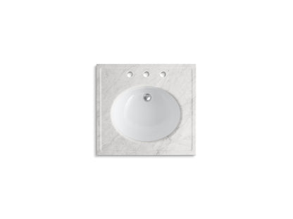 KOHLER K-3023-WH Kathryn 24" x 22" marble console tabletop with 8" widespread faucet holes and cut for K-2205-G/K-2210-G undermount bathroom sink - White Carrara Marble