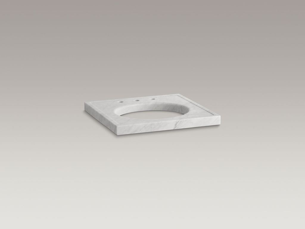 KOHLER K-3023-WH Kathryn 24" X 22" Marble Console Tabletop With 8" Widespread Faucet Holes And Cut For K-2205-G/K-2210-G Undermount Bathroom Sink - White Carrara Marble