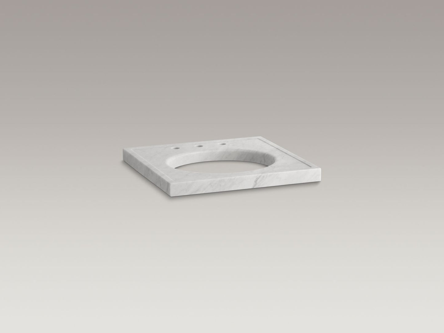 KOHLER K-3023-WH Kathryn 24" x 22" marble console tabletop with 8" widespread faucet holes and cut for K-2205-G/K-2210-G undermount bathroom sink - White Carrara Marble
