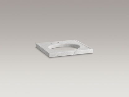 KOHLER K-3023-WH Kathryn 24" x 22" marble console tabletop with 8" widespread faucet holes and cut for K-2205-G/K-2210-G undermount bathroom sink - White Carrara Marble
