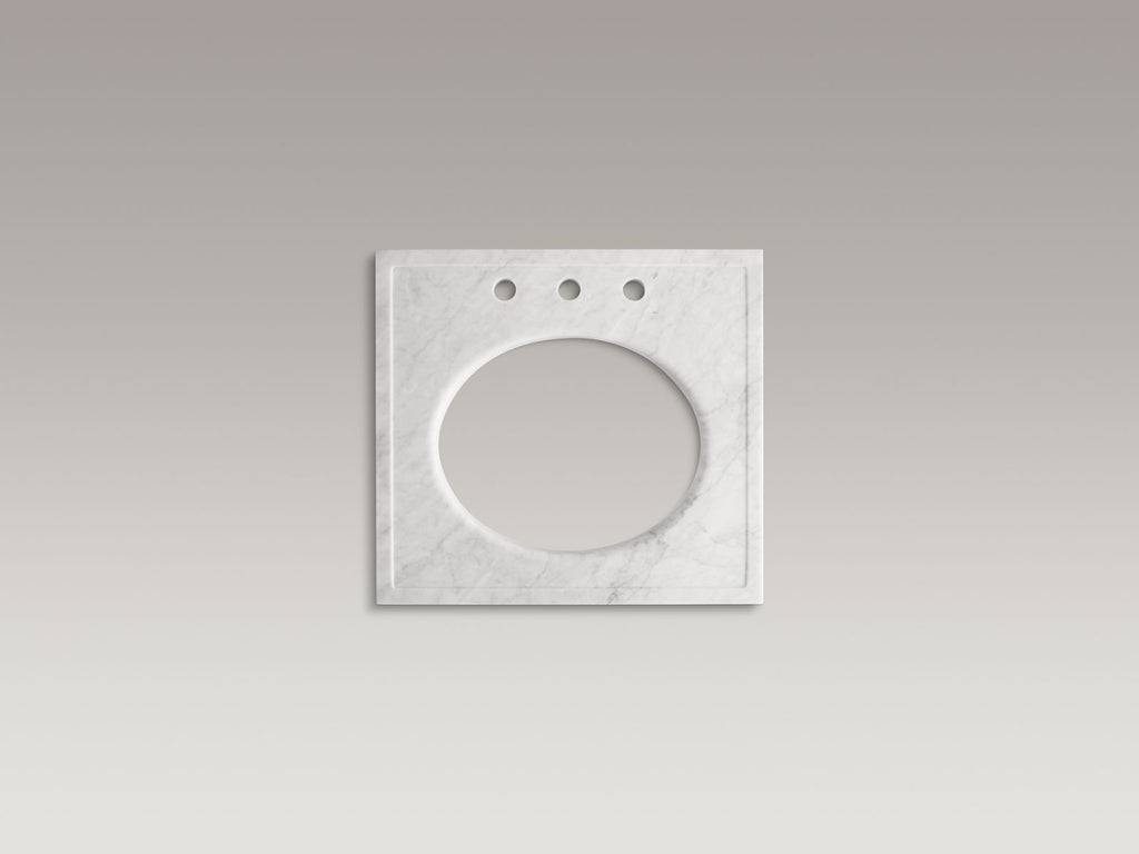 KOHLER K-3023-WH Kathryn 24" X 22" Marble Console Tabletop With 8" Widespread Faucet Holes And Cut For K-2205-G/K-2210-G Undermount Bathroom Sink - White Carrara Marble