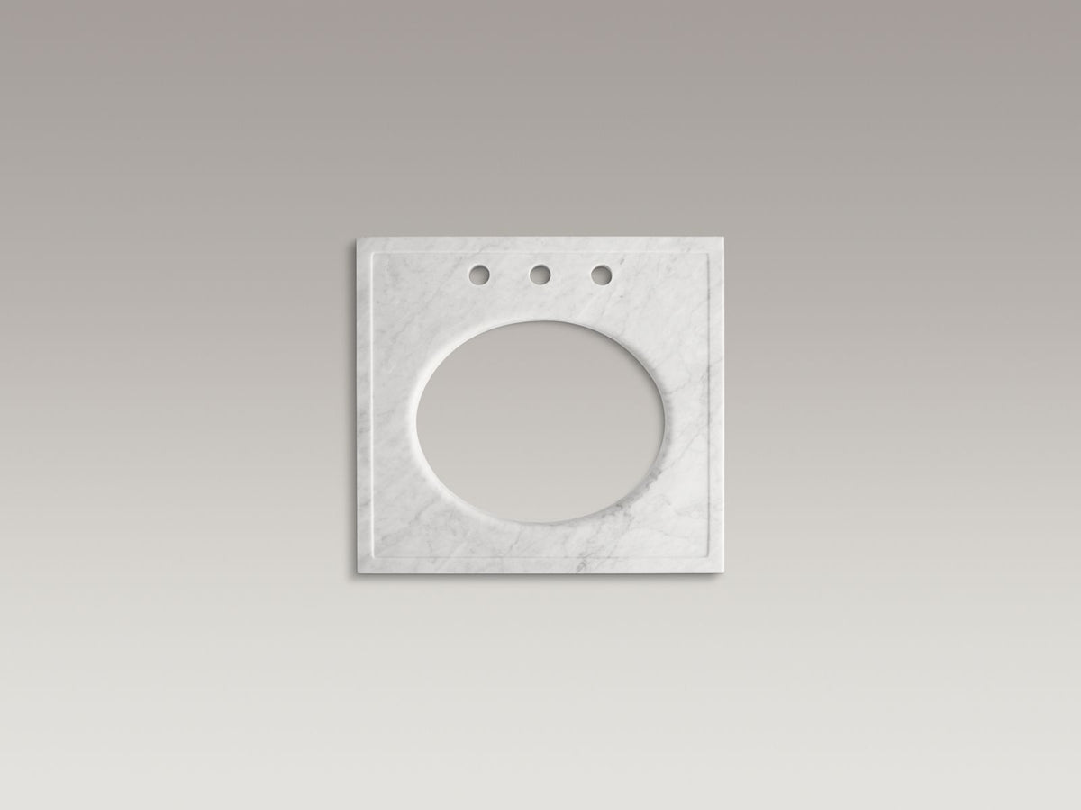 KOHLER K-3023-WH Kathryn 24" X 22" Marble Console Tabletop With 8" Widespread Faucet Holes And Cut For K-2205-G/K-2210-G Undermount Bathroom Sink - White Carrara Marble