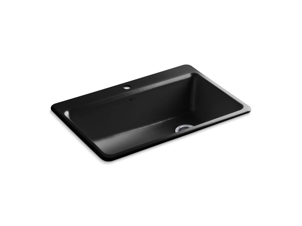 KOHLER K-5871-1A2-7 Riverby 33" Top-Mount Single-Bowl Workstation Kitchen Sink - Black Black